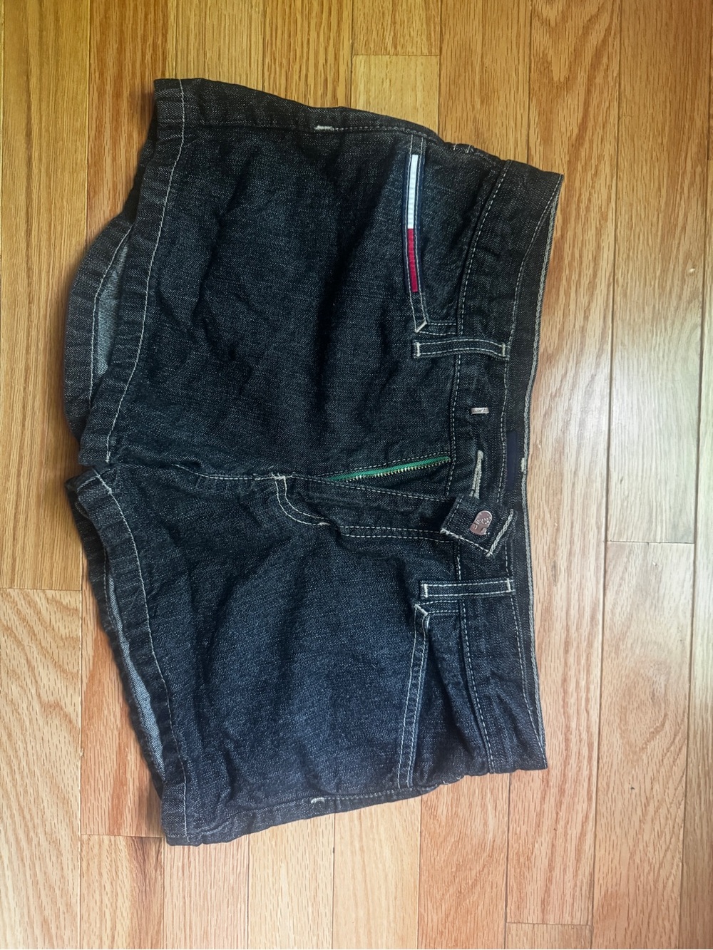 Tommy Hilfiger Black Denim Jean Shorts with Flag Detail